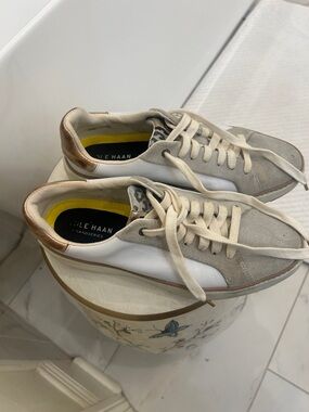 Cole Haan White, Taupe, and Bronze Low-Top Sneakers